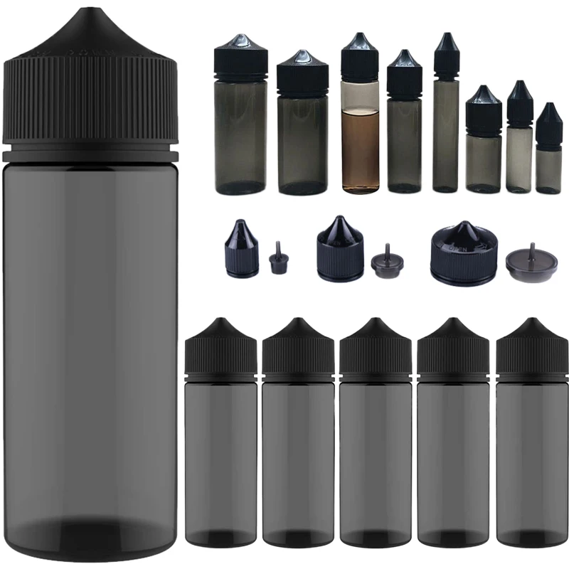 Juice Bottle Dropper - 5Pcs 10/15/30/60/100/120ml Black PET Plastic Empty