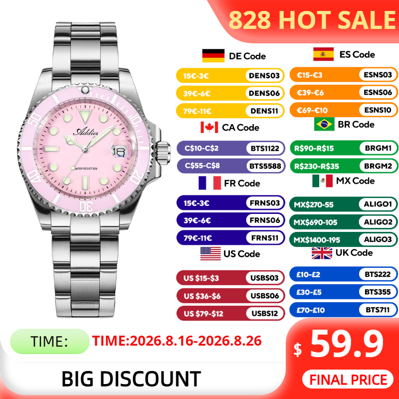 Battery Case Storage - ADDIES 36mm 50m Waterproof Women's Watches